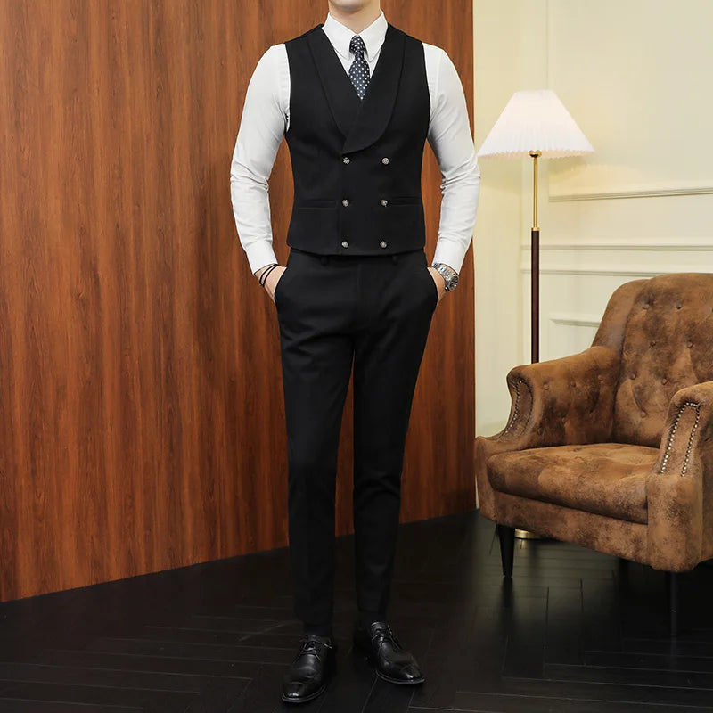 Hehope 4XL 5XL Men's Jacket Woolen Stripe Suit Vest Casual V-neck Waistcoat Formal Business Double-breasted Vest for Groomsmen