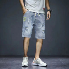 Hehope Gray Ripped Male Denim Shorts Korean Fashion Fitted Summer Y2k with Free Shipping Baggy Distressed Jorts Men's Short Jeans Pants