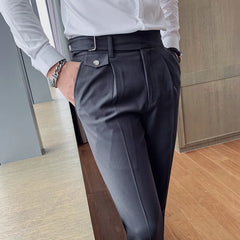 Hehope Four Season Belt Buttoned Calf Pant Men Pantalon De Vestir Hombre Casual Luxury Business Pant Trouser Pant For Man Straight Pant