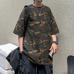 Hehope Loose Oversized Men's Clothing Short Sleeve Round Neck Fashion Casual All-match High Street Camouflage Printed Summer T-shirt