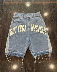 Hehope 2024 American Letter Embroidery Oversized Jeans Men Y2k Harajuku High Street Trendy Brand Loose Fashion Denim Shorts Women