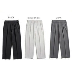 Hehope Casual Men Trousers Spring and Summer Thin Loose Straight Mid Suit Pants Men Solid Color Plus Size Young Fashion Pants