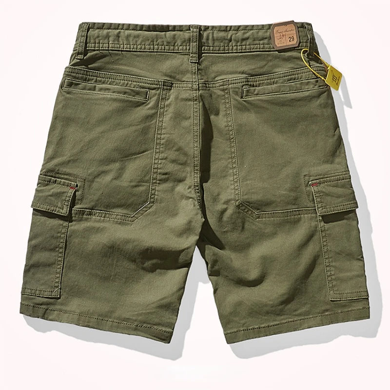 Hehope Summer Army green cargo shorts men's fashion multi-pocket outdoor cotton elastic woven n-style retro casual pants