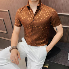 Hehope Summer Printed Shirt for Men Short Sleeved Casual Business Dress Shirts Big Lapel Social Party Tuxedo Blouse Male Clothing M-4XL