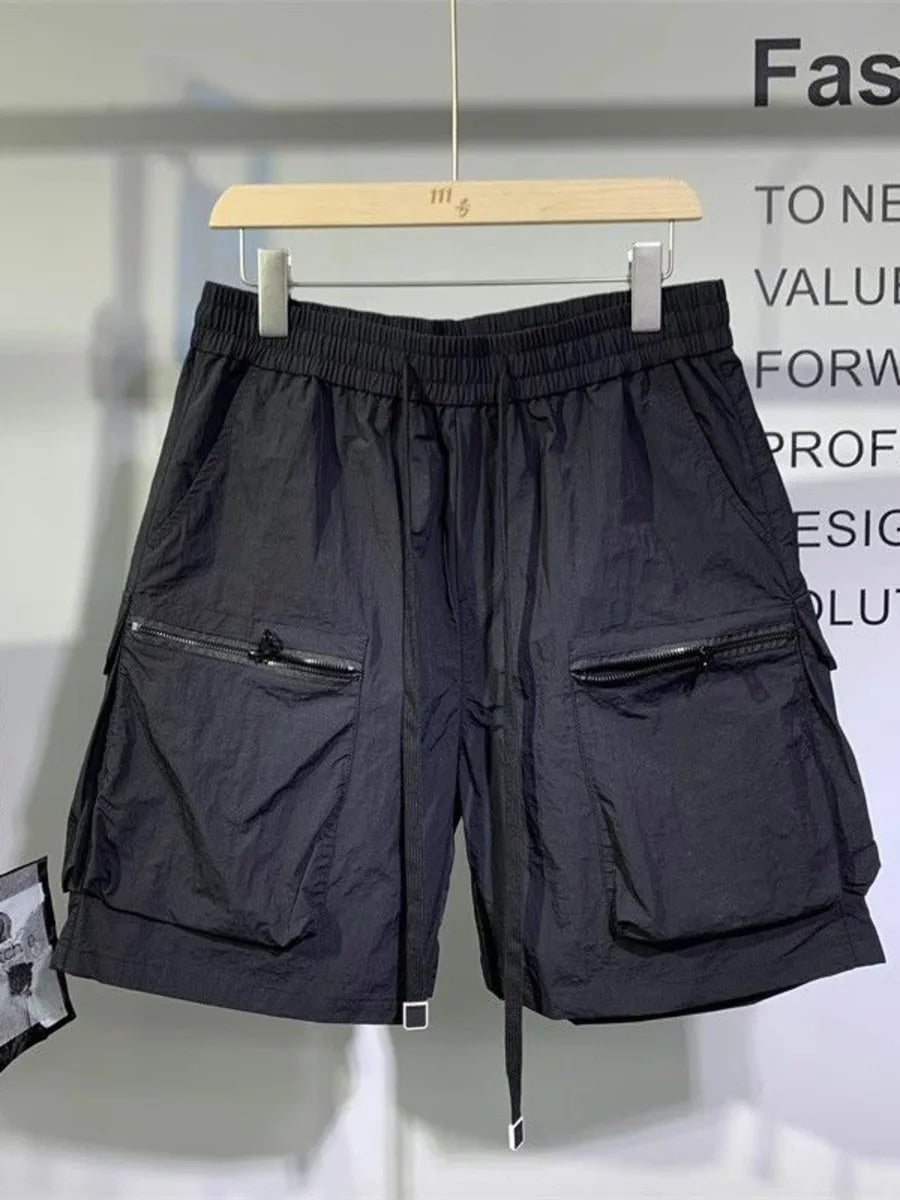 Hehope Summer Quick-drying Shorts Men Casual Zipped Large Pocket Cargo Shorts Loose 2024 Fashion Solid Hip-Hop Beach Half Trousers