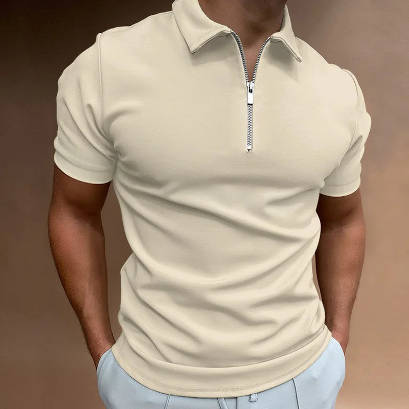 Hehope NEW Mens Solid Color Polo Shirt Short Sleeve Turn-Down Collar Zipper Polo Shirt Men Casual Streetwear Summer Male Tops