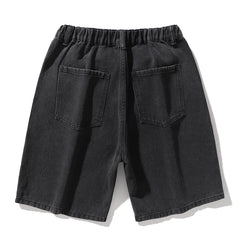 Hehope spring and summer new brand men's five-point jeans shorts men's loose straight elastic waist printing trousers blue black