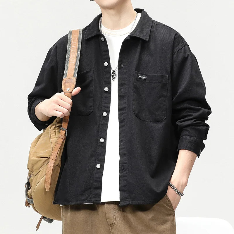 Hehope Spring and autumn new fashion men retro heavy wash coat trend everything with loose long-sleeved shirt