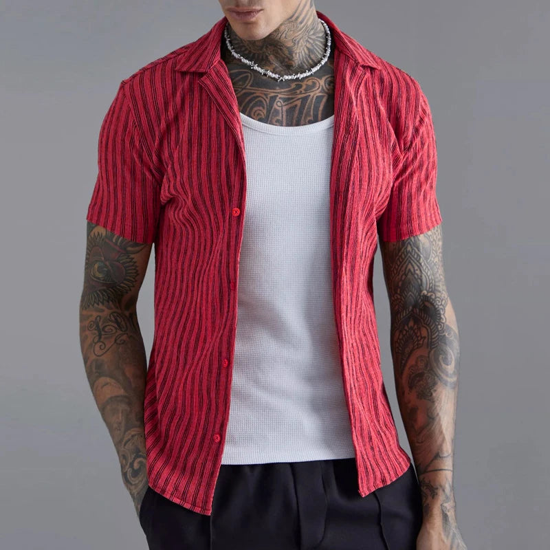 Hehope 2024 Summer Men's Casual Shirts Striped Short Sleeve Buttoned Lapel Shirt Men Tops Stylish Slim Cardigan Shirt Male Streetwear