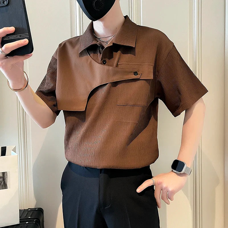 Hehope Chinese Style Solid Color Polo Shirt for Men Short Sleeve Casual Lapel T-shirts High Quality Social Streetwear POLO Tee Tops