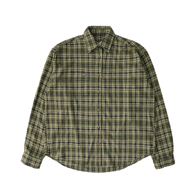 Hehope Autumn Clothing Men's Leisure Japanese Plaid Shirt Vintage Streetwear Button-down Long-sleeved Check Blouse Popular Clothes