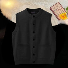 Hehope Knit Sweater Male with Pockets Men's Clothing Black Round Collar Sleeveless Crewneck Waistcoat Vest Japanese Harajuku Fashion