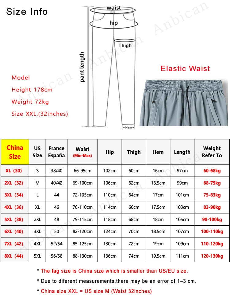 Hehope Summer Zip Pockets Men's Sweatpants Breathable Quick Dry Stretch Nylon Casual Track Pants Big Size Straight Sport Trousers 8XL