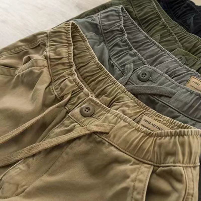 Hehope Summer Cotton Loose Men's Cargo Short Classic Waist Drawstring Button Pockets Street Casual Korean Sand All-match Male Shorts