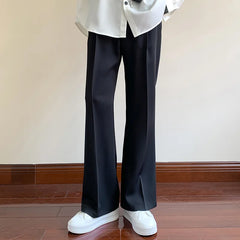 Hehope Summer Black Suit Pants Men Fashion Social Mens Dress Pants Korean Loose Bell-bottoms Pants Men Mens Office Formal Trousers