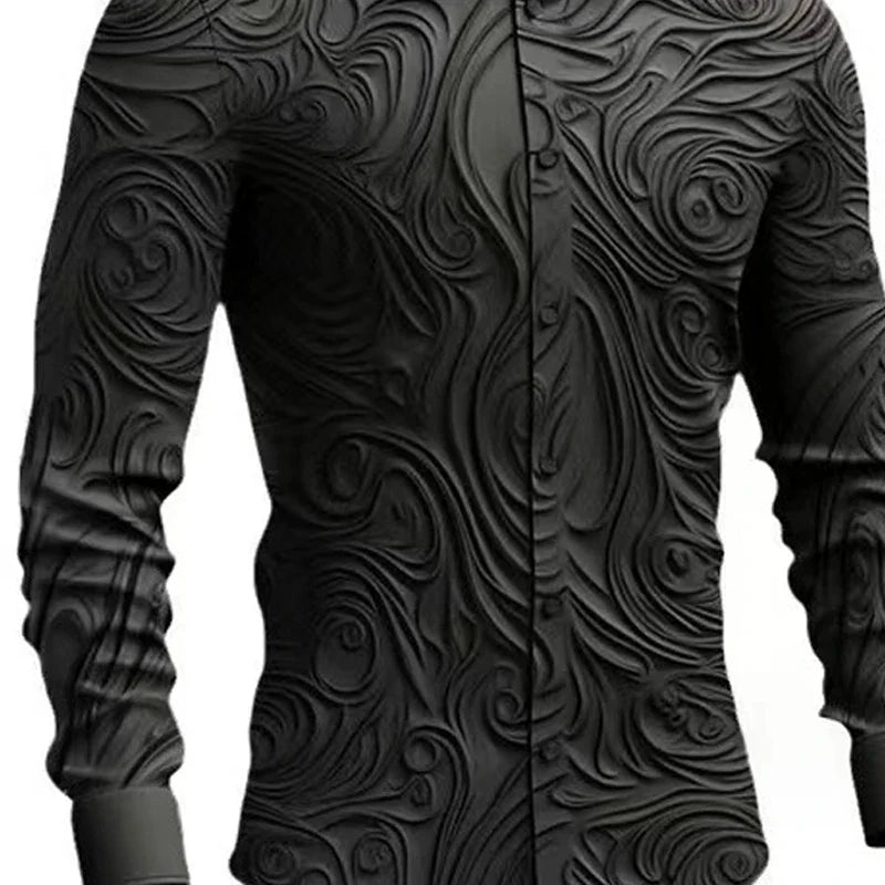 Hehope Spring Autumn Retro Gothic Men's Shirt Outdoor Solid 3D Printed Totem Halloween Streetwear Turn-down Collar Long Sleeve Shirt