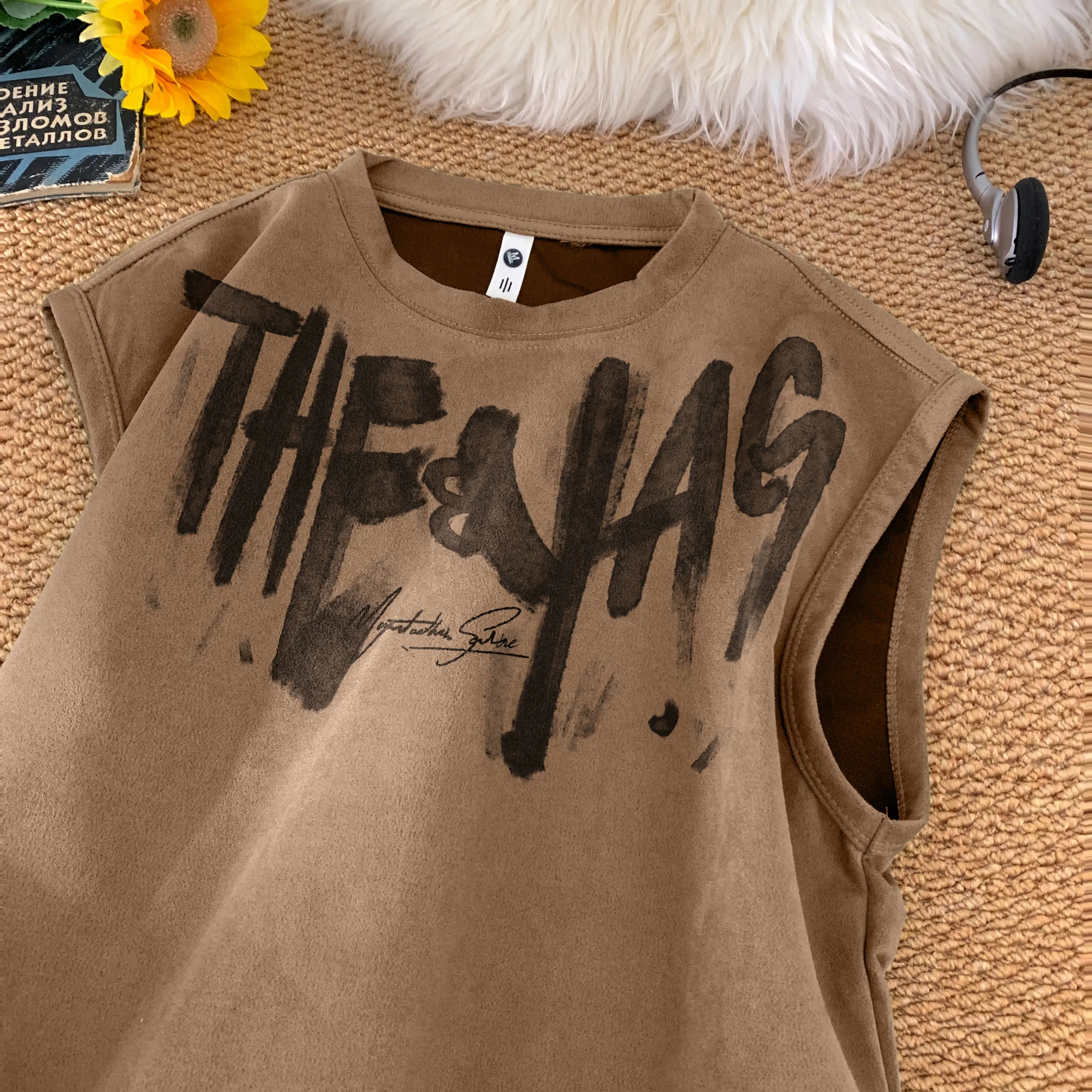 Hehope Fashion Letter Print Sleeveless Vest 2024 Summer Men Basketball Vest Tshirt Casual Loose Suede Tank Top