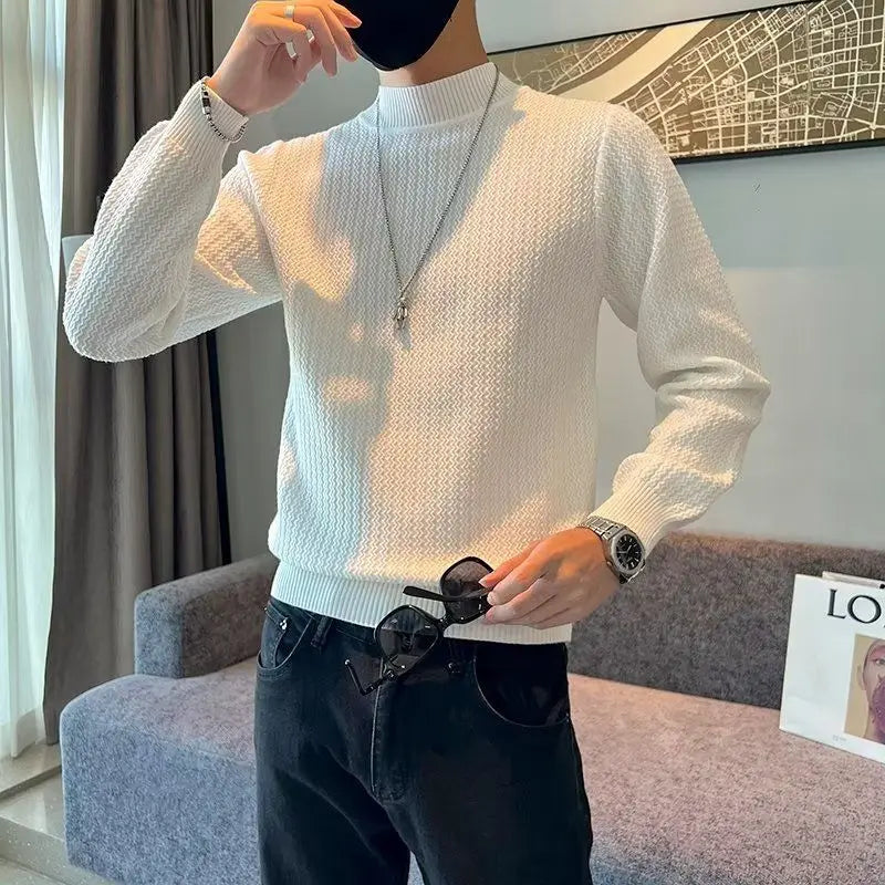 Hehope Autumn Winter Solid Knitwear Long Sleeve Sweaters Fashion Harajuku Tops Casual All Match Undershirt Thick Pullover Male Clothes