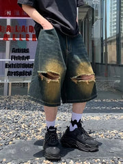 Hehope Hip Hop Baggy Jeans Denim Shorts Vintage Pattern Men Male Summer New Harajuku Gothic Men Basketball Shorts Streetwear