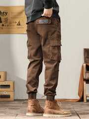 Hehope Autumn New Cargo Pants Men Work Wear Multi-Pockets Ankle-Length Solid Cotton Slim Fit Joggers Male Casual Trousers