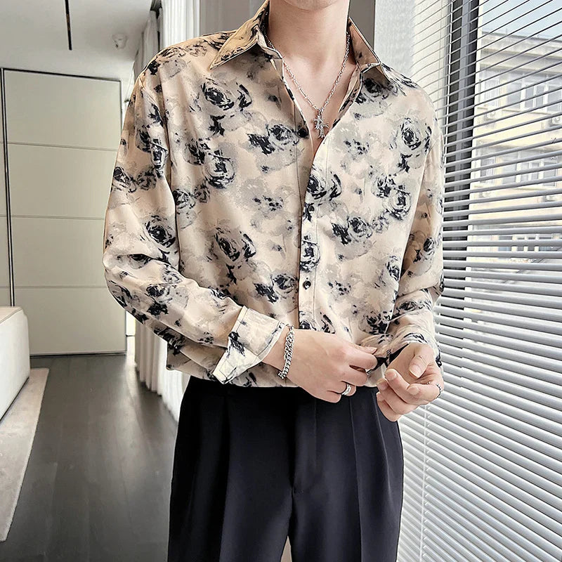 Hehope New Summer Men's Printed Shirts Oversized Clothing Casual Long Sleeve Striped Plaid Vintage Thin Draped Stretch Hawailan Blouses