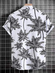 Hehope Hawaiian Shirts for Men Tropical Coconut Tree Print Short Sleeve Shirt Summer Beach Casual Button Vacation Tops