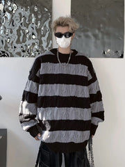 Hehope Stripe Fried Dough Twists Sweater Men's Autumn and Winter New Fashion Brand Loose Versatile Color Matching Knit Coat