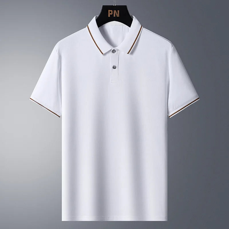 Hehope High-quality Premium ice silk breathable polo shirt Men's short-sleeved summer trend  T-shirt  Men's Business Casual Polo Shirt