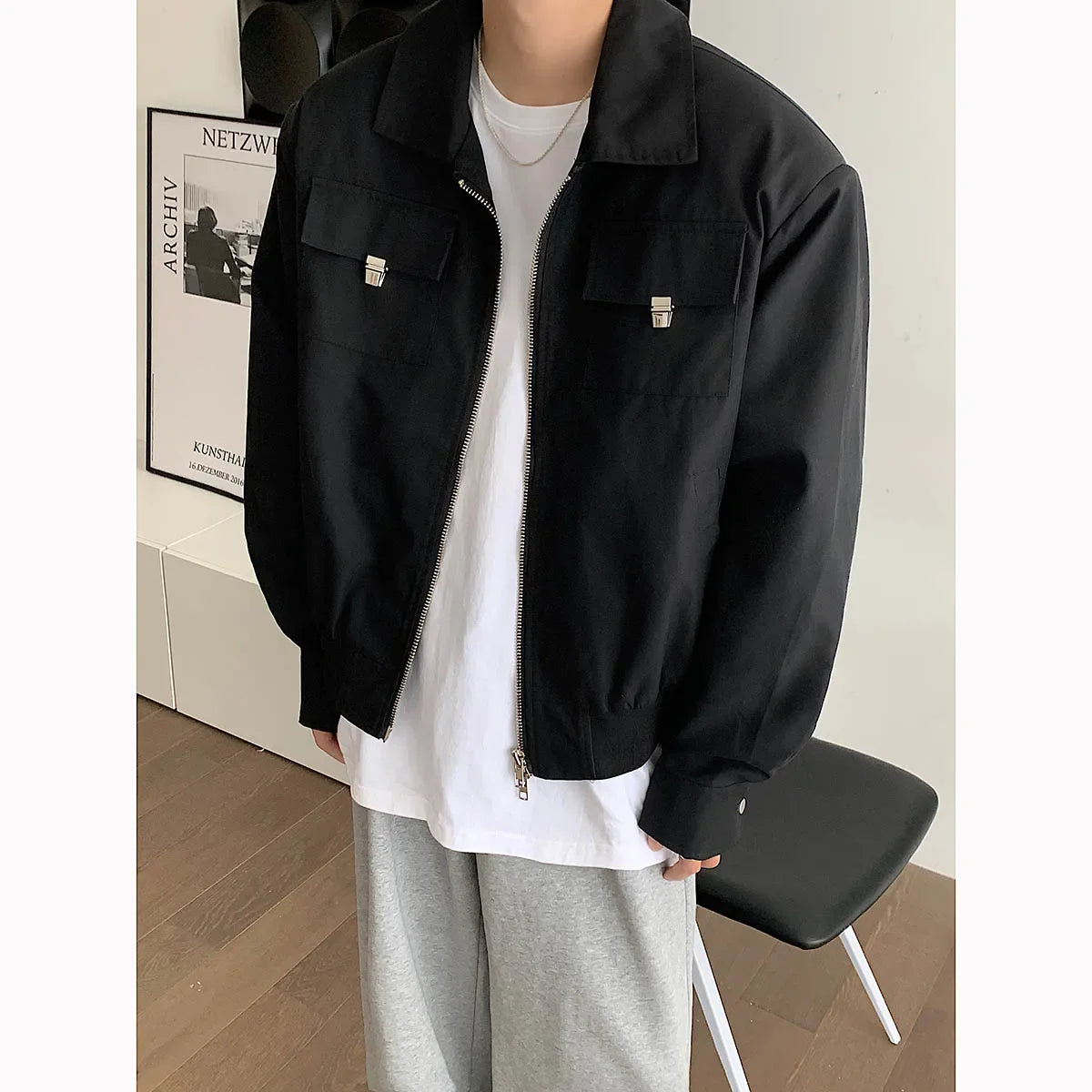 Hehope Korean Fashion High-end Jackets for Men American Niche Short Baseball Jacket Shoulder Pads Oversized Workwear Bomber Jacket Men