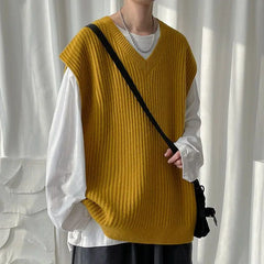 Hehope Men's V-neck Sweater Vest Trendy Tank Top Knit Winter Korean Style Sweater Vest Pullover Coat