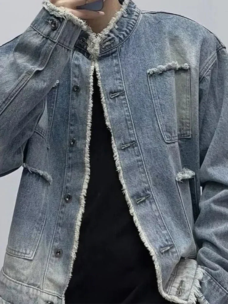 Hehope Men's Denim Jacket Wide Sleeves Male Jean Coats Designer Autumn Fast Delvery Cowboy Korean Popular Clothes Washed Branded Korea