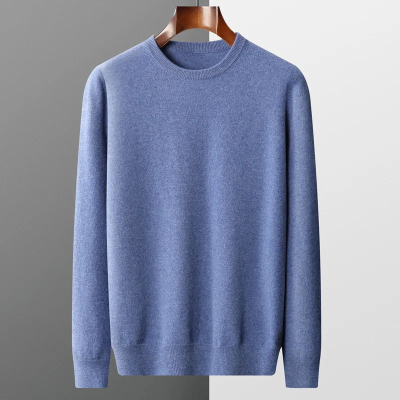 Hehope Autumn and Winter New First-line Ready-to-wear Men's 100% Pure Wool Sweater Round Neck Loose Warm Solid Color Fashion Casual Top