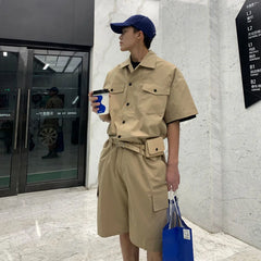 Hehope Casual Streetwear Shorts 2024 Summer Men Clothing Korean Fashion Handsome Loose Straight Wide Leg Knee Length Cargo Pant