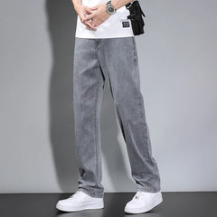 Hehope Summer Thin Men's Straight Loose Gray Jeans Soft Fabric Lyocell Fabric Light Colored Casual Pants Male Brand Trousers