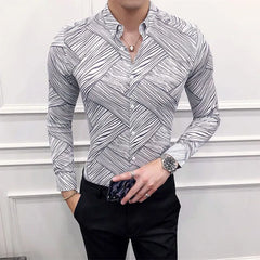 Hehope Summer KPOP Fashion Style Harajuku Slim Fit Ropa Hombre Loose Casual All Match Shirt Cardigan Printed Button Long Sleeve Blusa