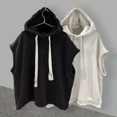 Hehope Solid Hooded Sleeveless Summer Korean Vest Tees Drawstring Men Tshirts Fashion Chaleco Hombre Black Gilet White Camiseta