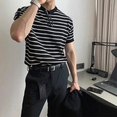 Hehope New Arrival American Striped T Shirts Men Summer Round Neck Slim Fit Short-sleeved Bottoming Shirt Sports Gyms Fitness T-shirt