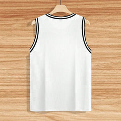 Hehope Casual Striped Patchwork Ribbed Tank Tops Mens Sports Training Breathable Slim Fit Sleeveless Camisoles Summer Fashion Men Vest