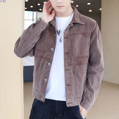 Hehope Fashion Male Jean Coats Autumn Yellow Men's Denim Jacket Button Branded Winter Low Cost G Outerwear Worn High Quality Lxury