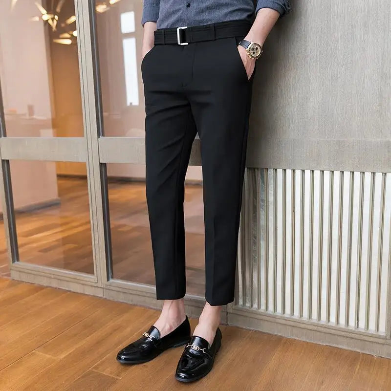 Hehope Korean Clothing Men Thin Straight Slim Suit Pants Summer Streetwear Fashion Business Casual Big Size Ice Silk Versatile Trousers