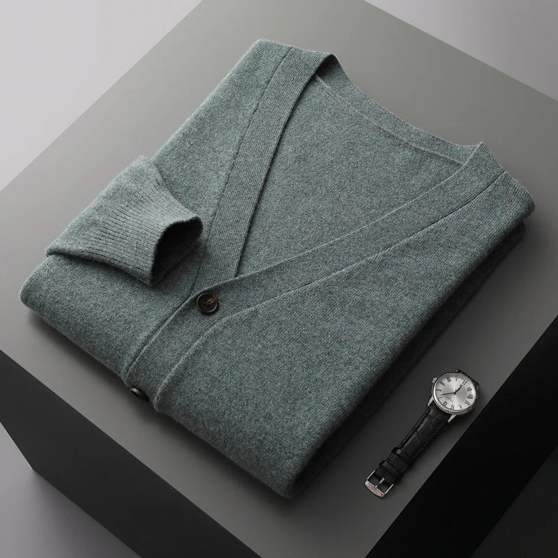 Hehope 100% Merino Wool Men's Cardigan Cashmere Sweater Autumn and Winter New Knitted Coat Solid Color Long Sleeve High Quality Coat