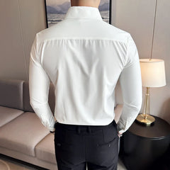 Hehope Men Dress Shirt Autumn Long Sleeve Camisas Business Fashion Shirt Male Solid British Style White Black Shirt Men Clothing