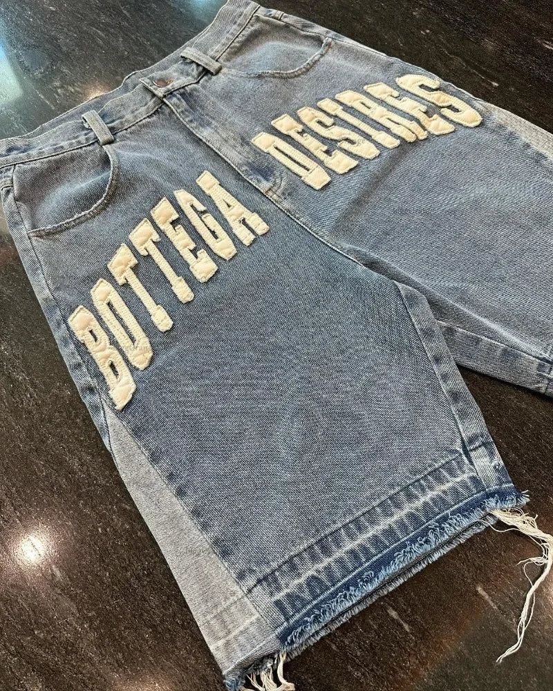 Hehope 2024 American Letter Embroidery Oversized Jeans Men Y2k Harajuku High Street Trendy Brand Loose Fashion Denim Shorts Women