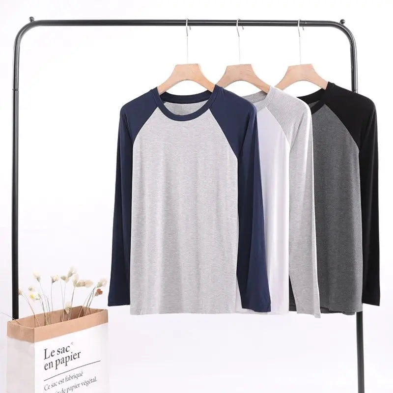 Hehope Men's Clothing Spring Autumn Thin Round Neck Pullovers Solid Patchwork Simplicity Comfortable Loose Fashion Casual T-Shirts