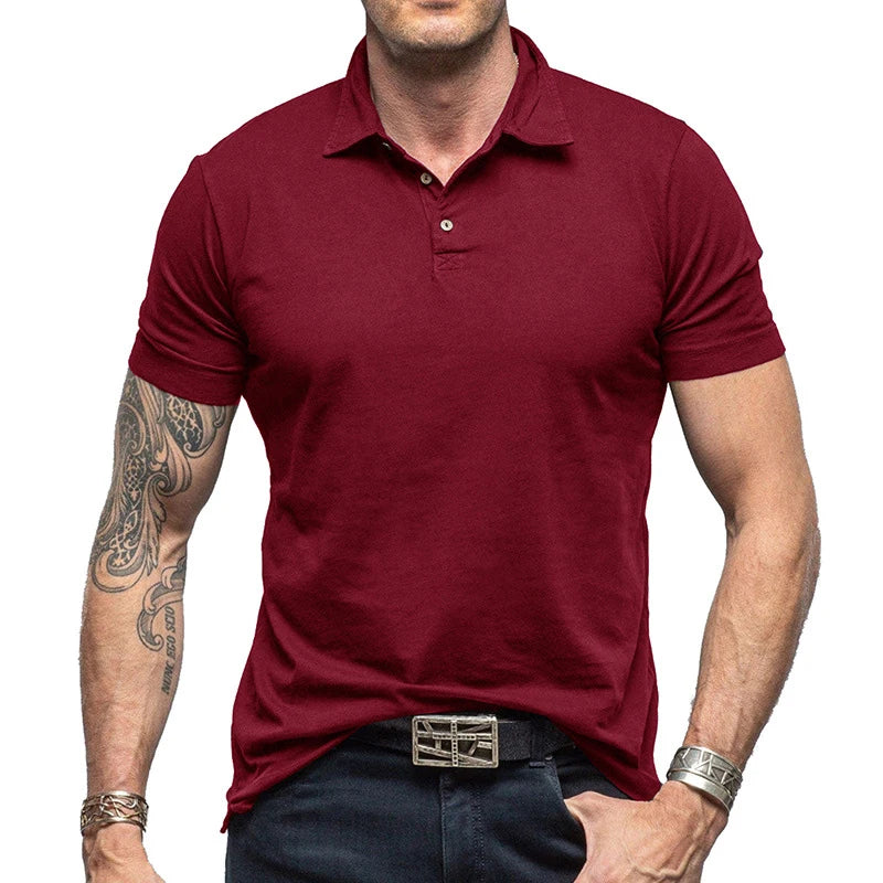 Hehope Leisure Slim Short Sleeve Men's Polo Shirts Pure Color Buttoned Cotton Polo Shirt Spring Summer Men Clothes Casual Pullover Tops