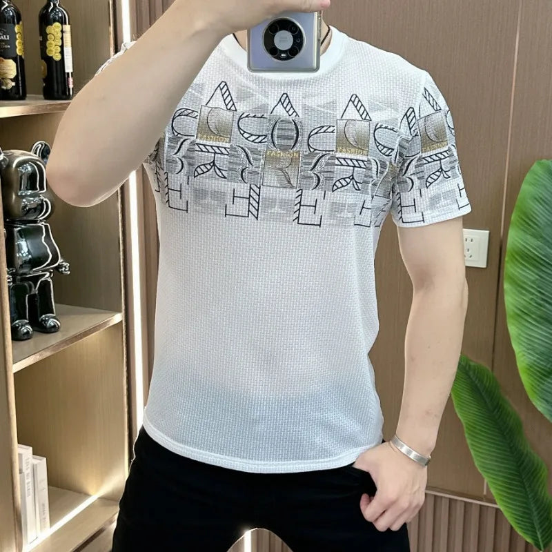 Hehope LuxuryPrint T-shirts Men's Summer Slim Fit Casual Round Neck Tshirts Breathable Comfort Tee Tops Social Party Men Clothing