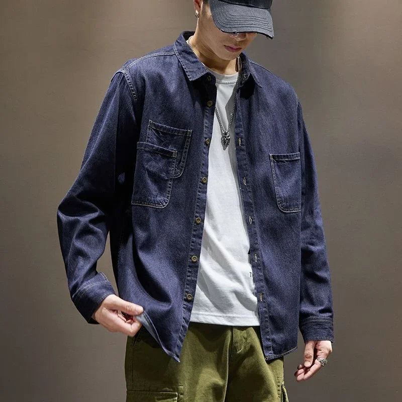 Hehope Men's Denim Jacket Shirt Aesthetic Male Jean Coats Wide Sleeves Cargo Branded Y2k Large Size Original Fashion Trendy on Board G