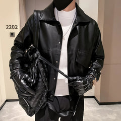 Hehope Black White PU Jackets Men Spring Autumn Leather Jacket Coat Male Fashion Casual Motor Biker PU Leather Coat Big Size 3XL-M