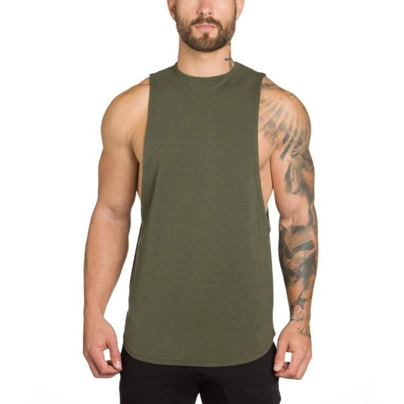 Hehope Solid Color Loose Men's Vest Sport Casual Long Fitness Hurdle Bottom Elastic Tank Top Fashion Youth Sleeveless Male Clothes