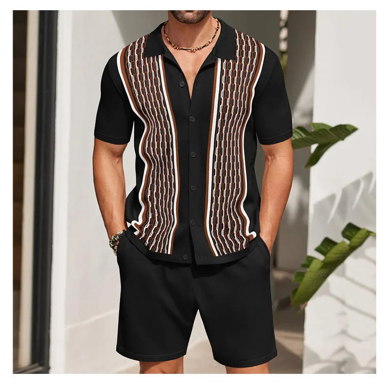 Hehope Summer Male Ice Silk Short-sleeved Two-piece Set Business Casual Men's Suit Men's Clothing High Quality Men's Two-piece Set Gym